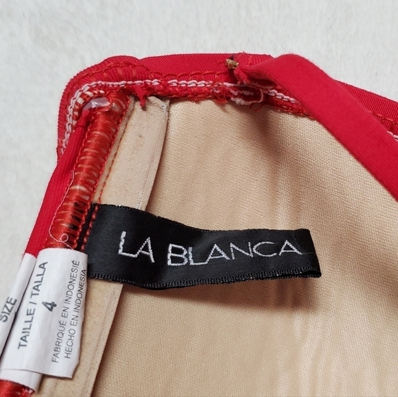 LA Blanca Island Goddess Deep Coral Halter Bandeau Twist Front Swimsuit 4 - Picture 10 of 12